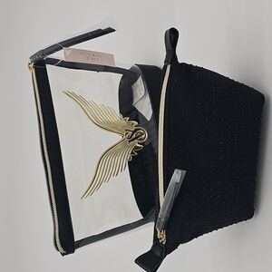 Victoria's Secret Black and Gold Winged Cosmetic Bag